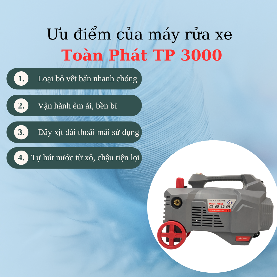 Máy bơm rửa xe mini  Toàn phát TP 3000 là dòng máy rửa xe gia đình nhỏ gọn, giá thành thấp